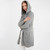 ML116-103 Aran Ladies Open Front Long Cardigan with Hood Light Grey Color Front View Keilys.com