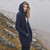 Aran Ladies Open Front Long Cardigan with Hood Navy Keilys.com