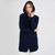 ML128-104 Aran Merino Wool Zip Hooded Long Knit Cardigan Navy Color Keilys.com