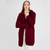 ML128-108 Aran Merino Wool Zip Hooded Long Knit Cardigan Wine Red Color Front View Keilys.com