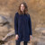 ML128-104 Aran Merino Wool Zip Hooded Long Knit Cardigan Navy Color Keilys.com