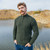 MM204-102 Aran Men's Zipper Merino Sweater Army Green Front view Keilys.com