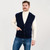 MM207-104 Men's Merino Aran Knit Sleeveless Cardigan Navy blue 100% wool Keilys.com