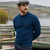 MM208-110 Men's Irish Aran Crew Neck Sweater Blue Front view Keilys.com