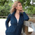 B841443 Irish Zipper Wool Cardigan with Mock Turtleneck Teal blue Keilys.com