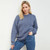 A823206 Aran Traditional Women's 100% Merino Inisheer Sweater Denim Blue Color Front View Keilys.com