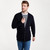 A758161 Aran Men's Irish V-Neck Cable Knit Cardigan Navy Blue Color Front view Keilys.com