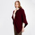 IFL181-608 Ladies' Aran Cable Knit Merino Wool Poncho Wine Red Color Front View Keilys.com