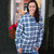 LV-FCGFS-LV38-W Women's Grandfather Style Shirt Tartan Design in Douglas Blue Tartan Color Front View Keilys.com