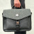 ISL-4537BLGHBL00 Islander Leather & Harris Tweed Briefcase Black and Grey Herringbone Color Keilys.com