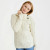 B170367 Merino Wool Asymmetric Collar Aran Sweater Natural White Color Front View Keilys.com