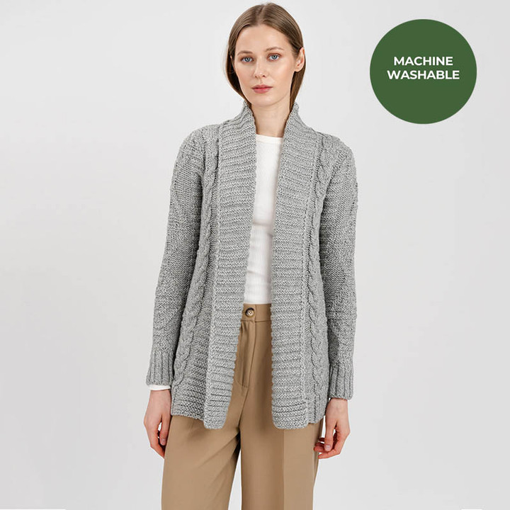 AWL121-303 Open Front Cable Knit Cardigan Grey Color Machine Washable Keilys.com