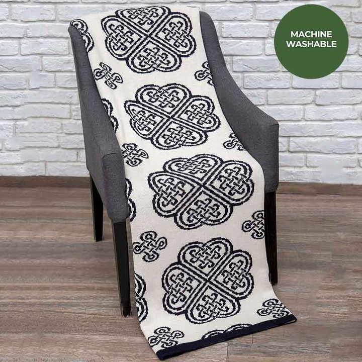 AWT316-304-OA Irish Wool Throw Celtic Spiral Pattern Navy 100% wool Keilys.com