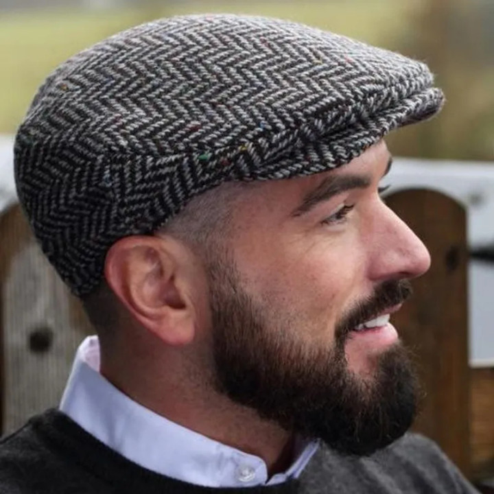 77B2-513B Hanna Hats Herringbone Irish Tweed Cap Gray Color Keilys.com