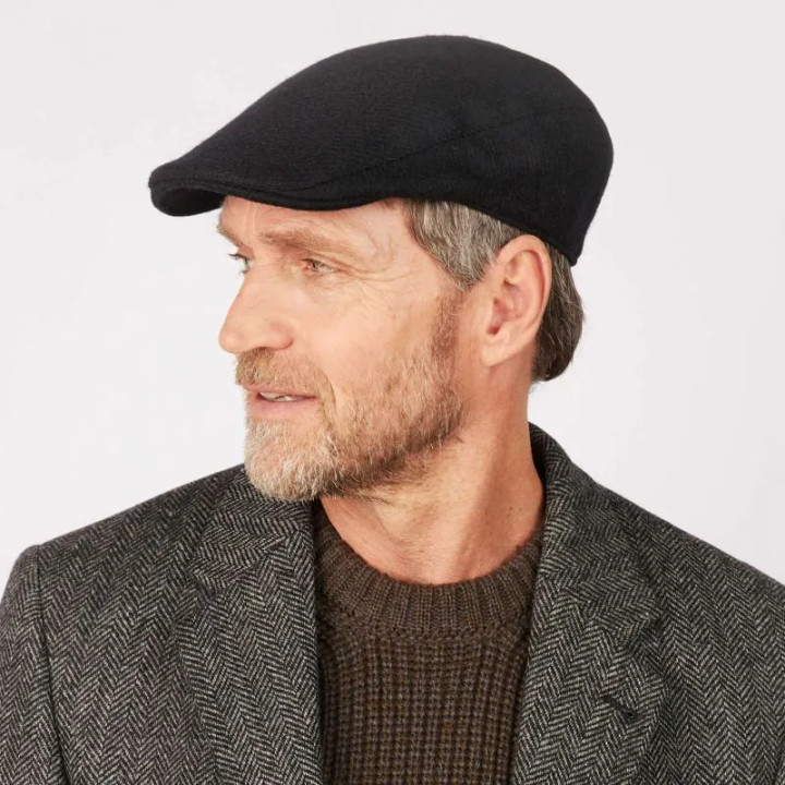 DTC2-66454 Hanna Hats Donegal Tweed Touring Cap Black Wool Keilys.com