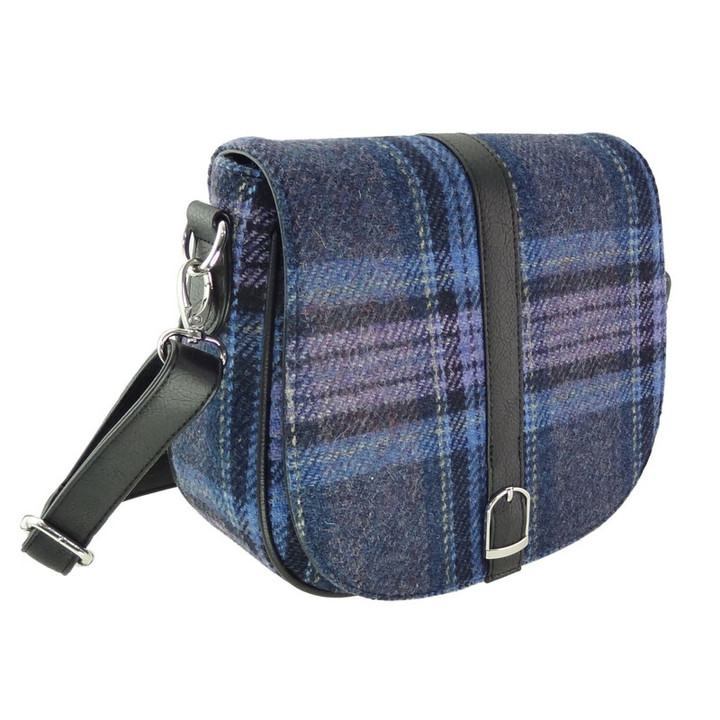 GA-LB1000-COL143 Harris Tweed 'Beauly' Shoulder Bag by Glen Appin in Blue & Purple Stewart Tartan Color Keilys.com