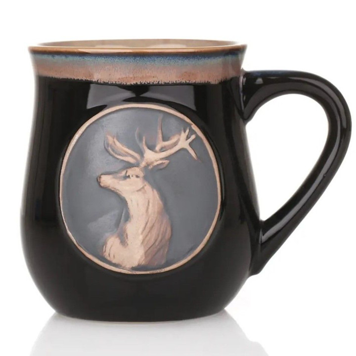 Scottish Stag Stoneware Mug Black Front view Keilys.com