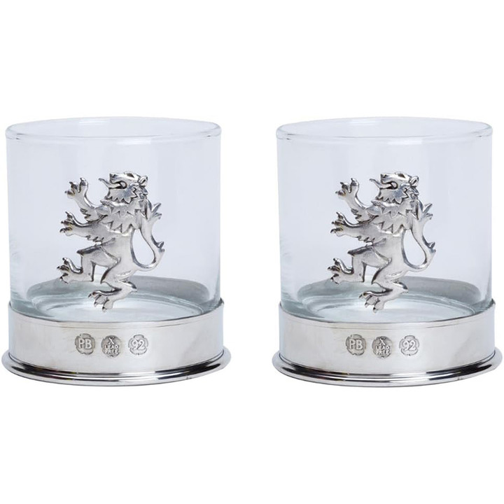CB-WGLR2 Set of 2 Lion Rampant Pewter Whiskey Glasses Keilys.com