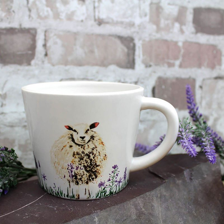 RLS7SP046 Ceramic Hairy Sheep Mug White With Lavender Keilys.com