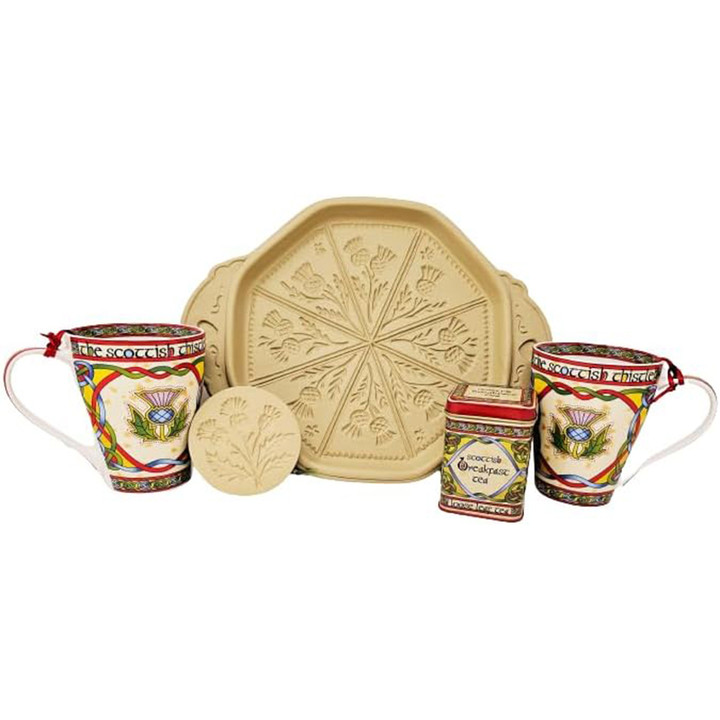 HI-Set-12 Thistle Cookie Stamp Shortbread Pan Tea Tin and 2 Mugs Keilys.com