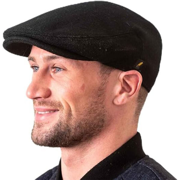 HOF-Ref Traditional Donegal Tweed Irish Flat Cap Black Keilys.com