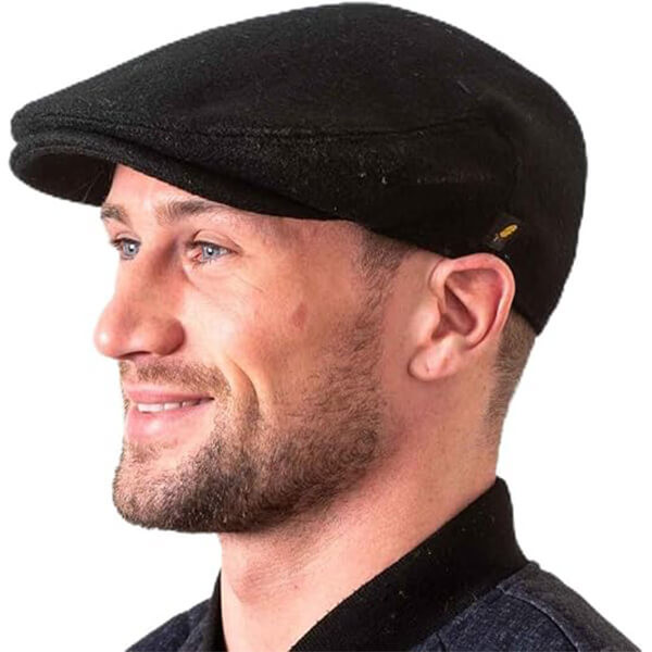 HOF-Ref Traditional Donegal Tweed Irish Flat Cap Black Keilys.com