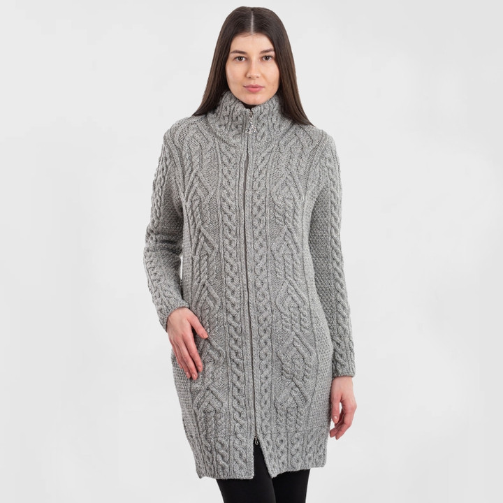 ML907-103 Aran Knit Merino Wool Mock Neck Coat Shop online on Keilys.com Keilys.com