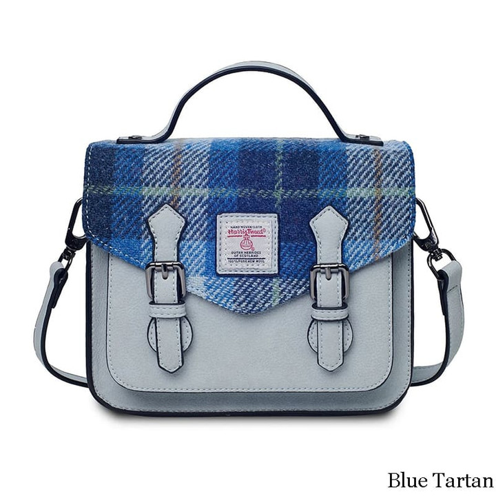 ISL-2711BLUTTL00 Harris Tweed Mini Calton Satchel  Blue Tartan Keilys.com