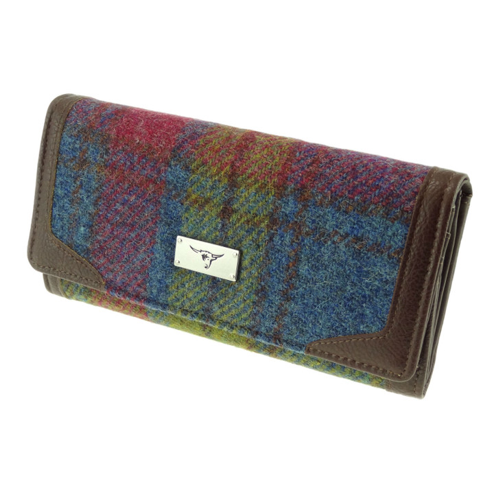 GA-LB2000-COL046 Harris Tweed Long Zip Wallet with Tartan Design Multi Colour Tartan Keilys.com