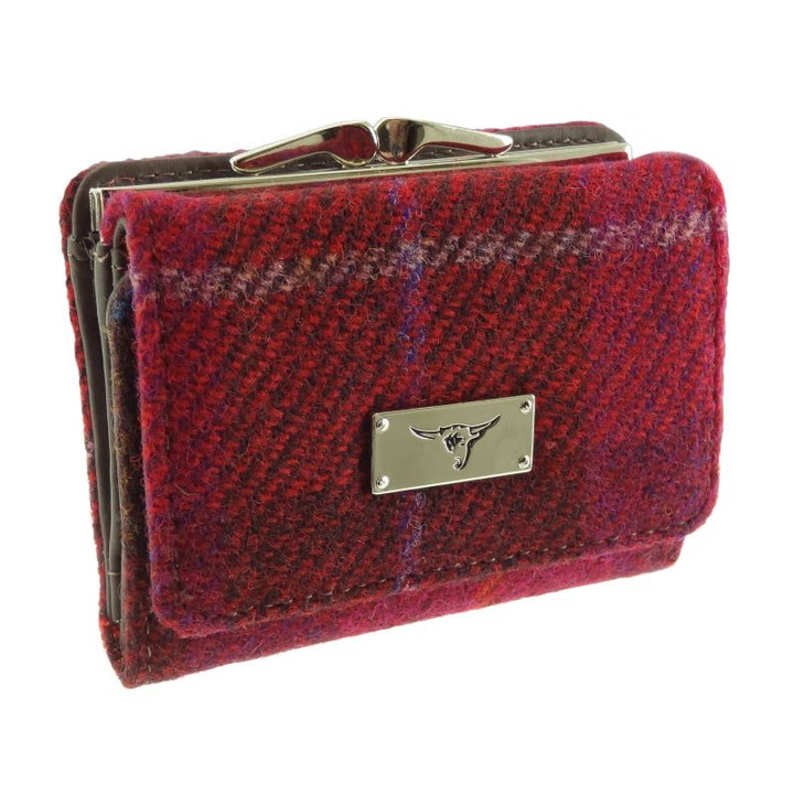 GA-LB2113-COL052 Ladies Harris Tweed Mini Wallet with Tartan Design Deep Pink Tartan Keilys.com