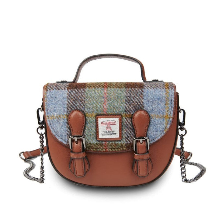 ISL-2811CBLTTL00 Harris Tweed Mini Cobble Satchel Chestnut and Blue Tartan Color Keilys.com