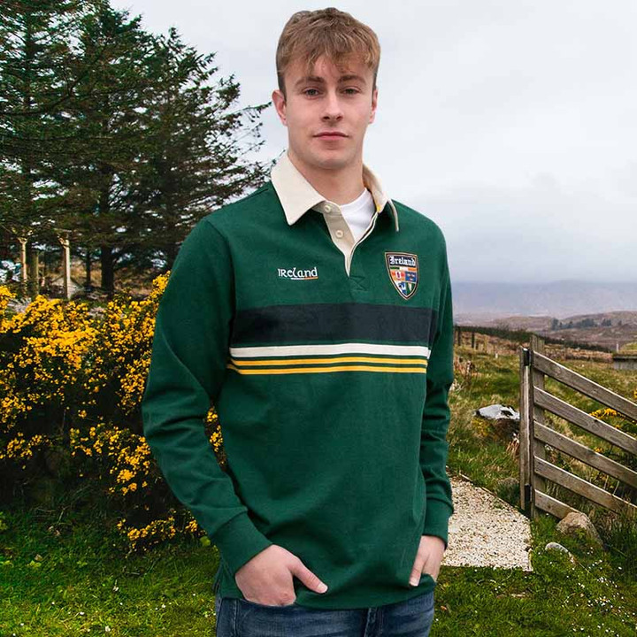 AI-6509EMR Ireland Crest of Provinces Rugby Shirt Emerald Green Color Keilys.com