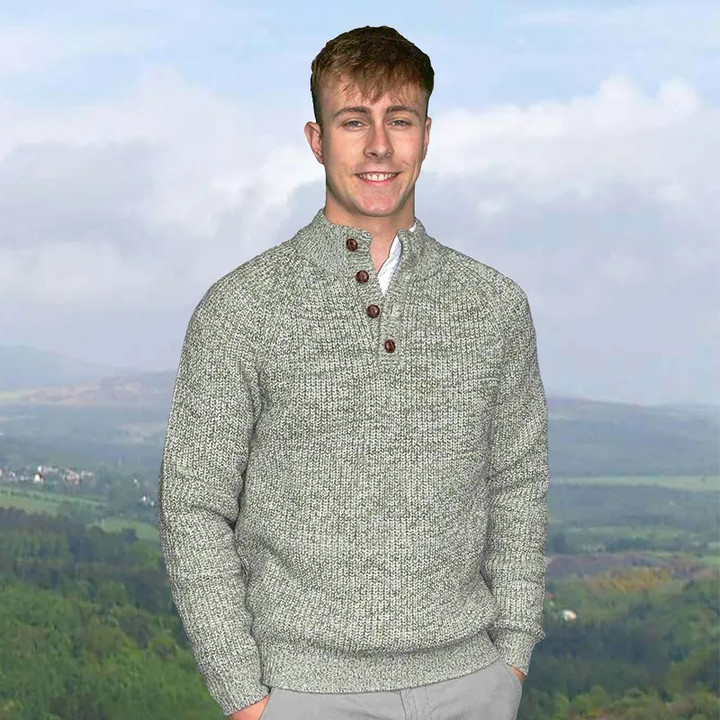 AI-CAST4-OATM Men's High Collar Irish Fisherman Sweater Oatmeal Color Keilys.com