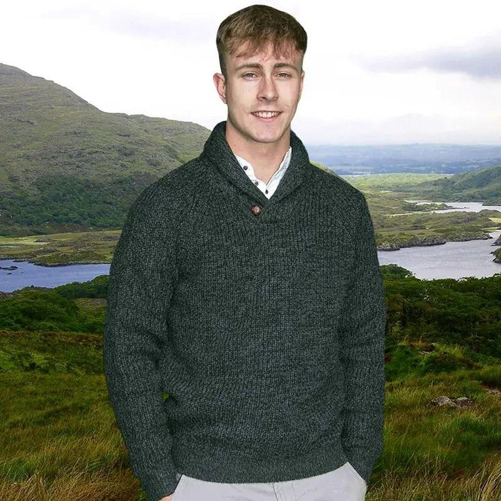 AI-KLBS-ATLM Men's Shawl Neck Fisherman Sweater Atlantic Marl Color Keilys.com