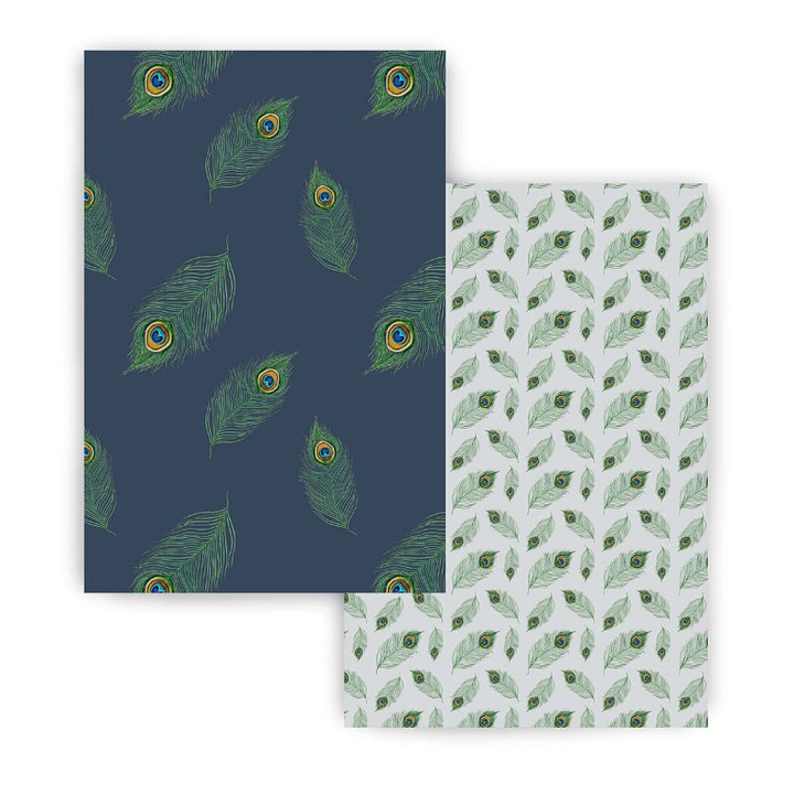 557C/2 Celtic Peacock Feather Cotton Tea Towel Set of 2 Keilys.com