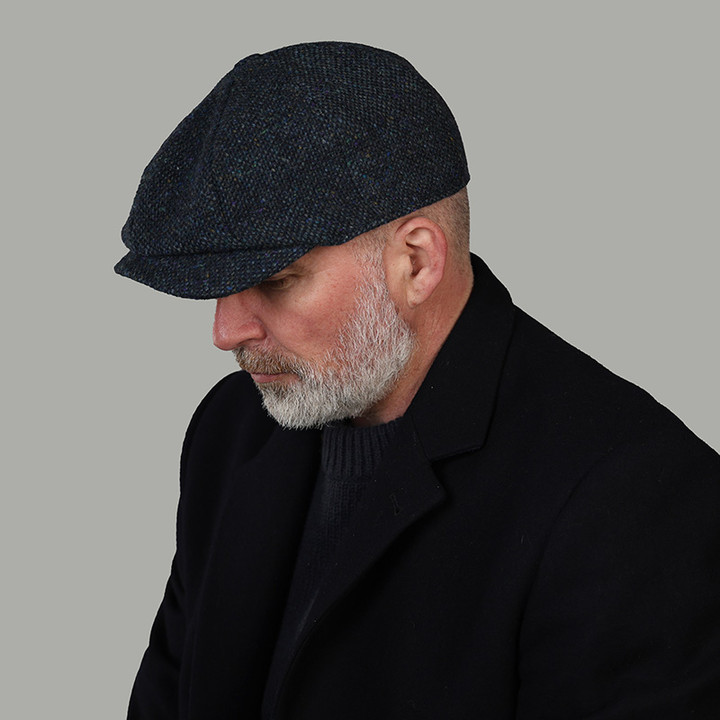 JP2- D8/1 Donegal Tweed JP Newsboy Cap in Blue Salt and Pepper Color Keilys.com