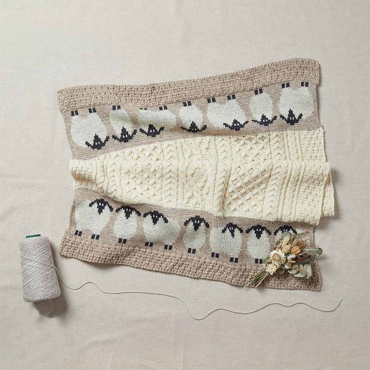 B157092-ONE Soft Merino Wool Irish Blanket with Sheep Keilys.com