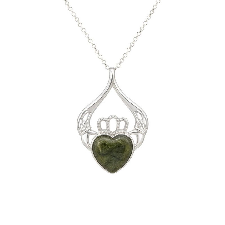 JCW-1039 Connemara Marble Claddagh Silver Pendant Keilys.com