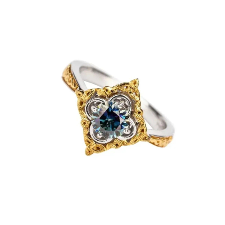KJI-PRX093-MBMOI 10K Gold Celtic Knot Ring with Moissanite Gemstone – Unique Celtic Jewelry for Women Keilys.com