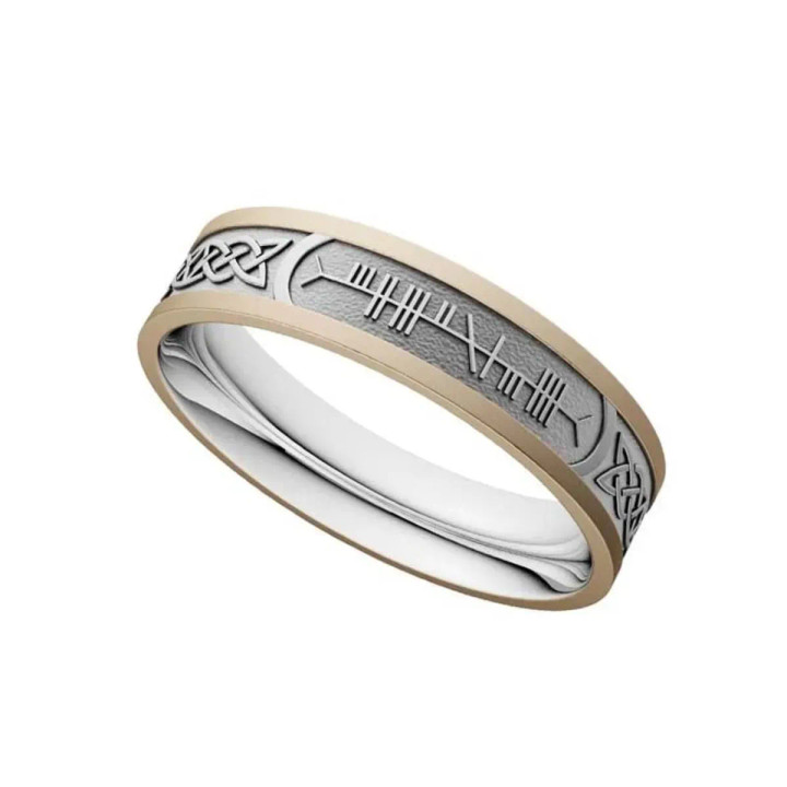 BJ-WED467-MX Handmade 10K Gold Engraved Gaelic Wedding Band Keilys.com