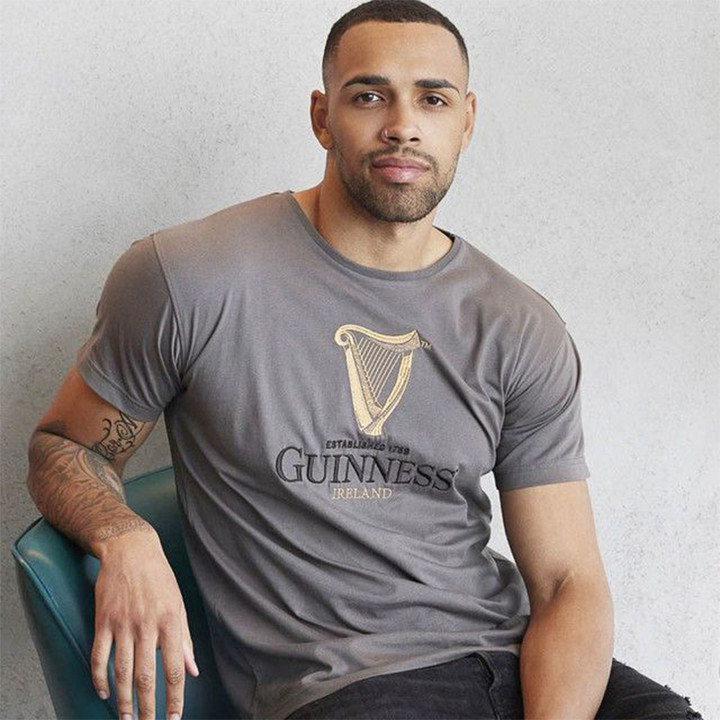 Guinness Irish Harp T-Shirt - Pewter Irish Keilys.com