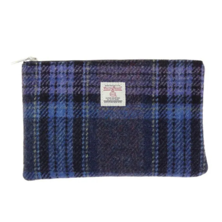 GA-LB2047-COL143-Blue Purple Ladies Harris Tweed Tartan Zip Purse Keilys.com