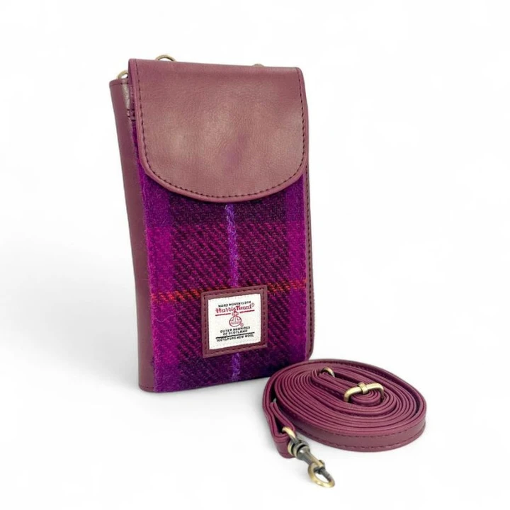 MCS-MAC2511-PURPLE Handwoven Harris Tweed Crossbody Phone Bag Keilys.com