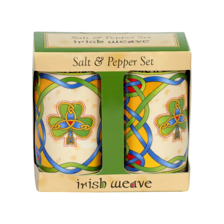 CL-73-9 Irish Weave Salt&Pepper Set with Shamrock Keilys.com