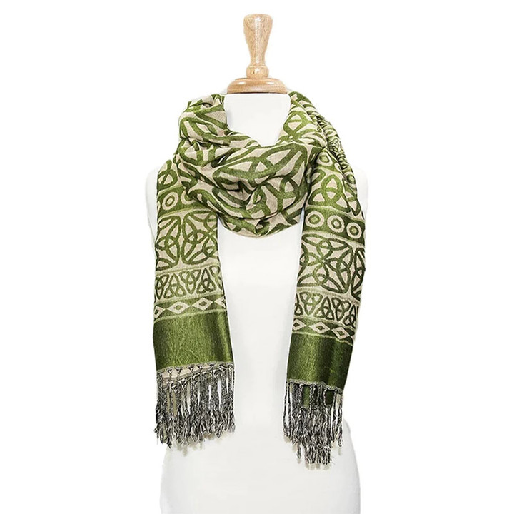 BIL-BH1401-1 Women Celtic Trinity Knot Pashmina Scarf - Light Green Color Keilys.com