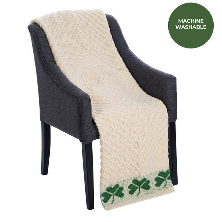 Natural Merino Irish Wool Throw  with Shamrock On Edges On 100% Merino wool Keilys.com