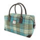 GA-LB1006-COL122 Harris Tweed Overnight Bag with Tartan Design in Turquoise Tartan Color Keilys.com