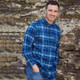 LV-FCGFS-LV8 Men's Grandfather Style Shirt Tartan Design in Blue and Navy Tartan Color Front view Keilys.com