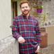 LV-FCGFS-LV10 Men's Grandfather Style Shirt Tartan Design in Maroon and Navy Check Color Front view Keilys.com