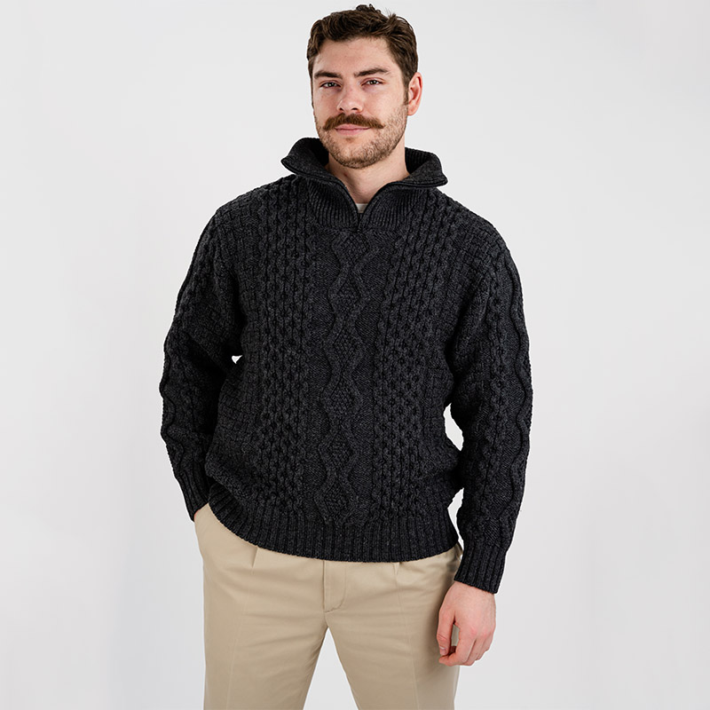 Men's Zip Neck Heavyweight Aran Sweater | Keilys.com